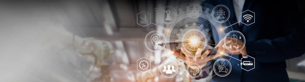 Sensores e dispositivos conectados num ambiente industrial (IIoT).
